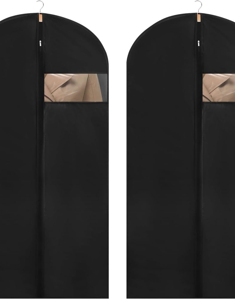 2 Pack Garment Bags with Clear Window, 45" Clothes Covers with Sturdy Zipper, Transparent Hanging Suit & Coat Covers for Closet Storage, Jackets, Dresses, Windbreakers