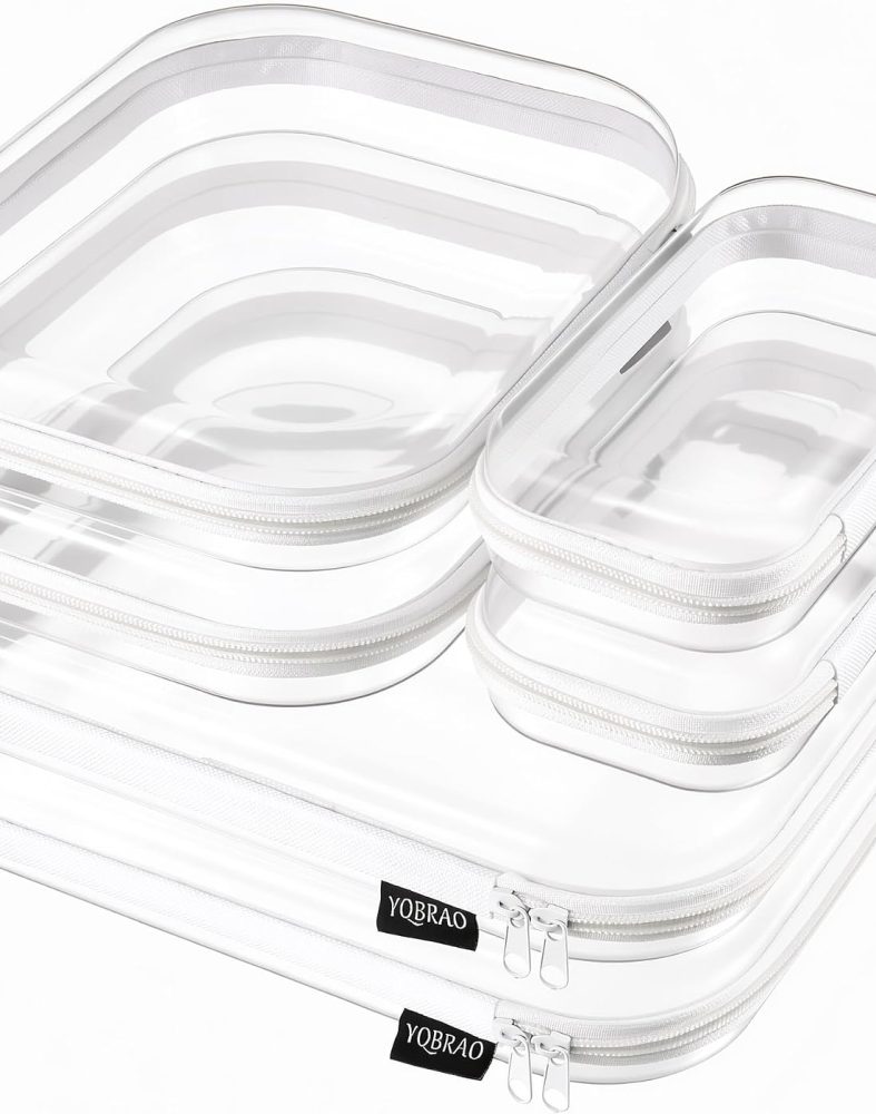 Clear Hard Shell Zipper Cases, 6 Pack, 3 Sizes, White